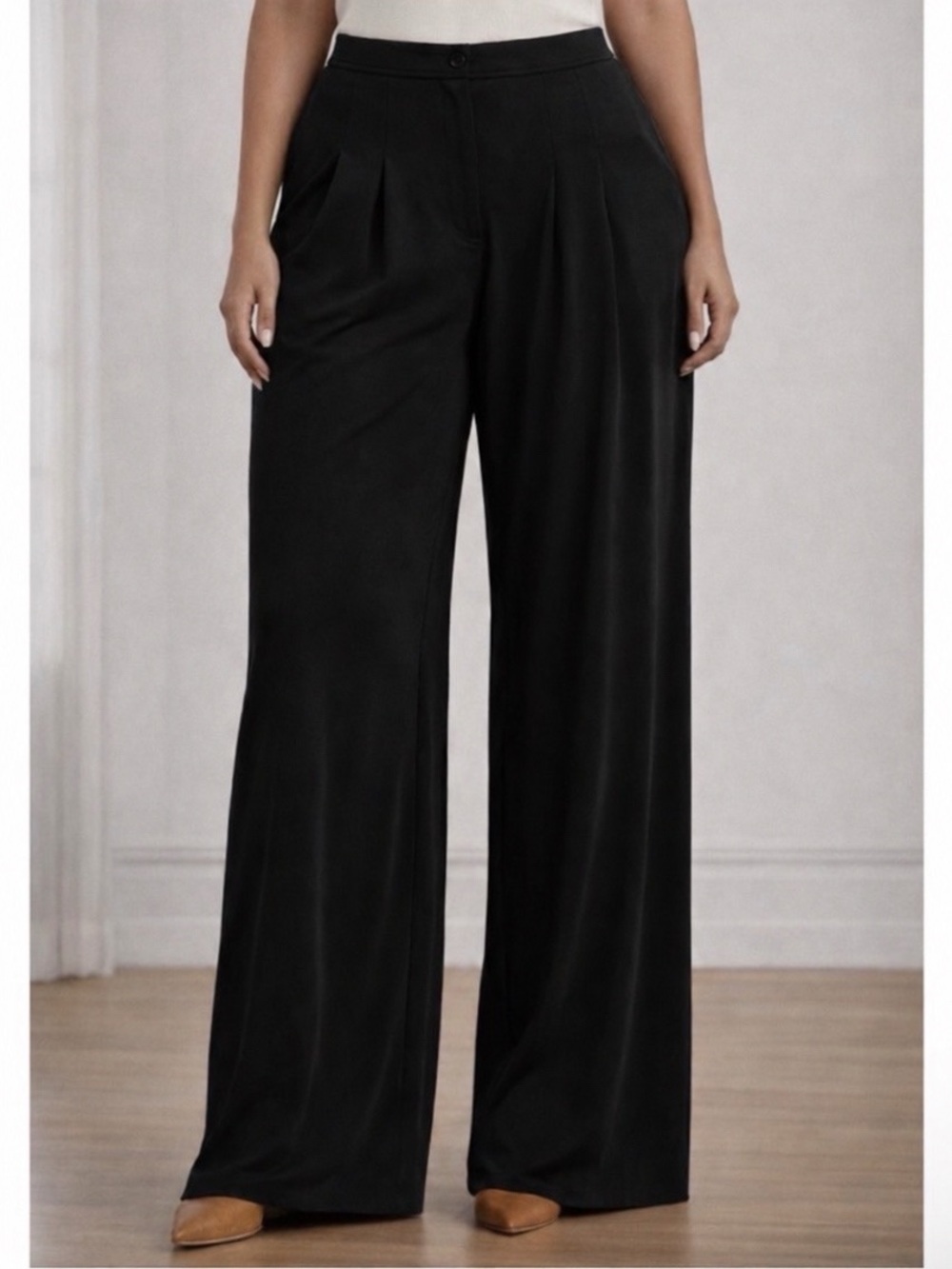 Lauren Ralph Lauren Pleated Stretch Jersey Wide-Leg Pants in Black Size 4